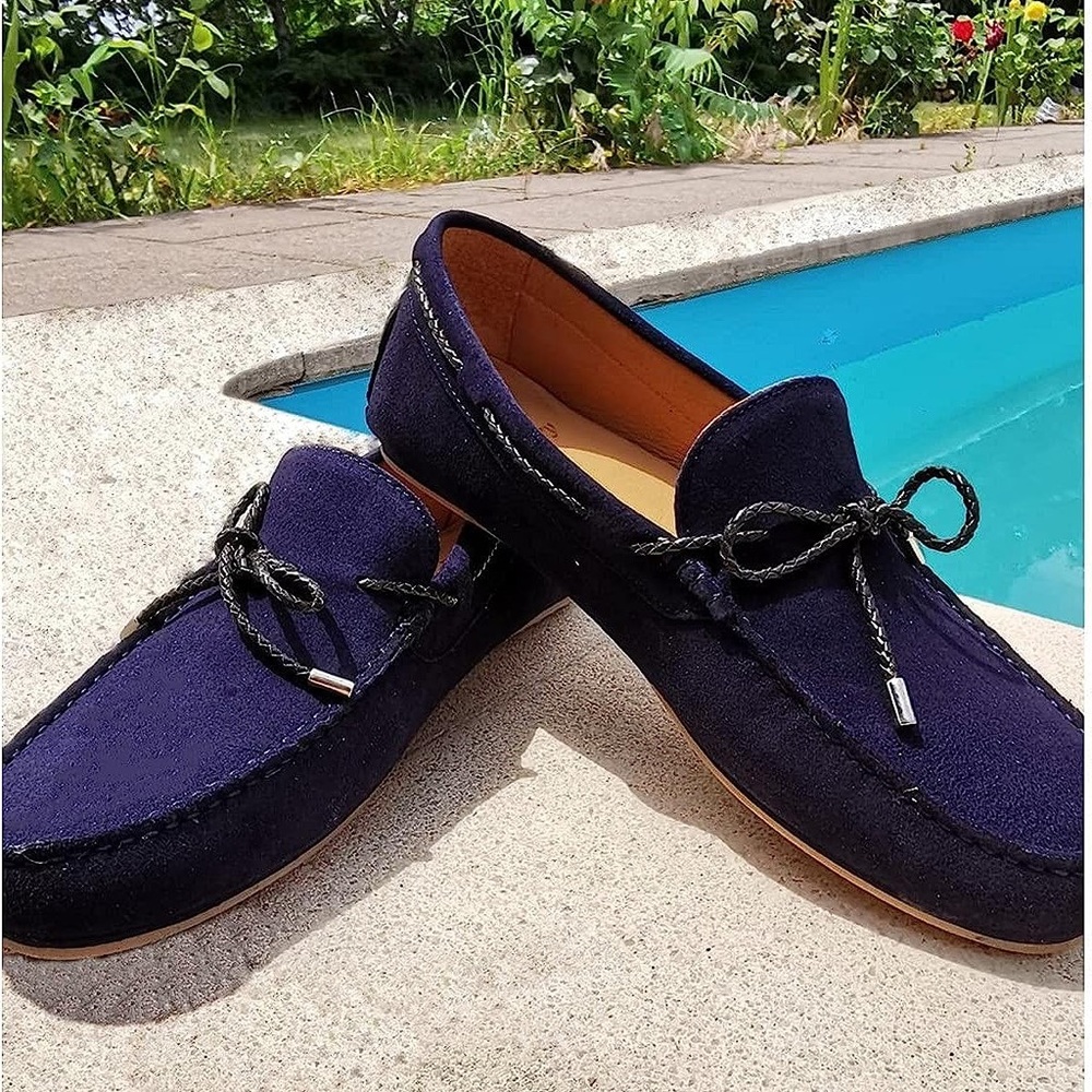 Cancun, Finsbury the smart shoes, blue suede, moccasins men’s size 8 slip ons